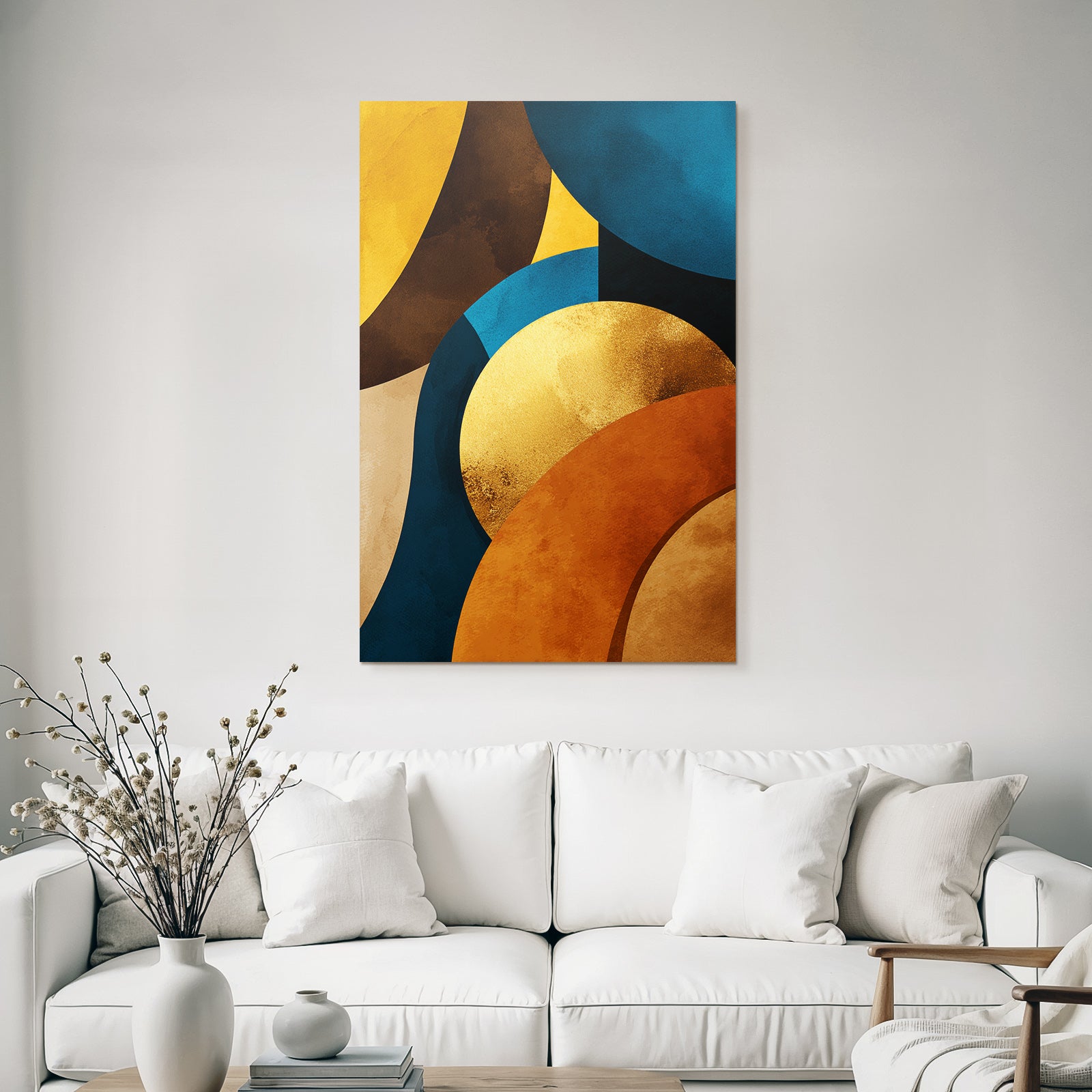 Abstract Design Geometric Shapes Brown Gold Teal Cream