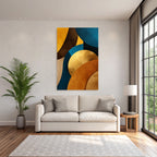 Abstract Design Geometric Shapes Brown Gold Teal Cream