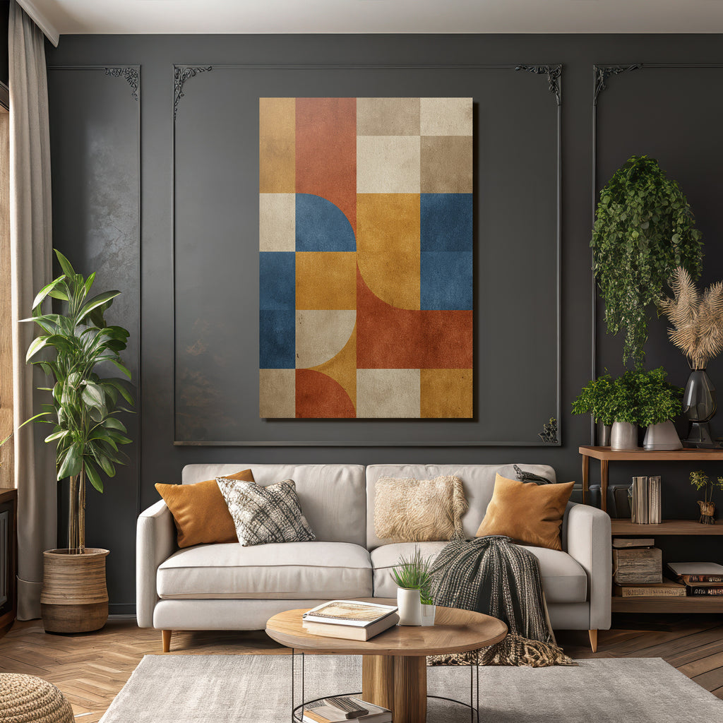 Abstraktes Design Geometrische Formen Orange Blau Beige Braun