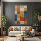 Abstraktes Design Geometrische Formen Orange Blau Beige Braun