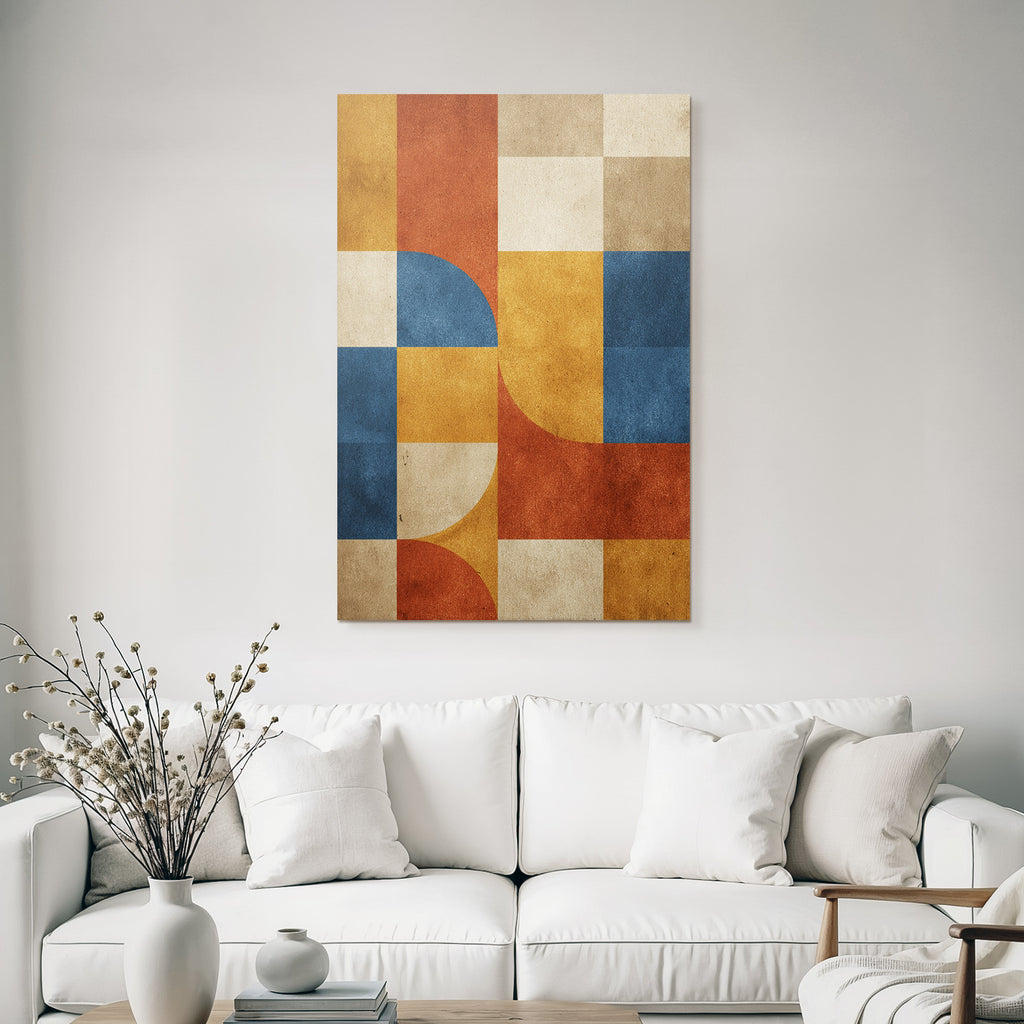 Abstraktes Design Geometrische Formen Orange Blau Beige Braun