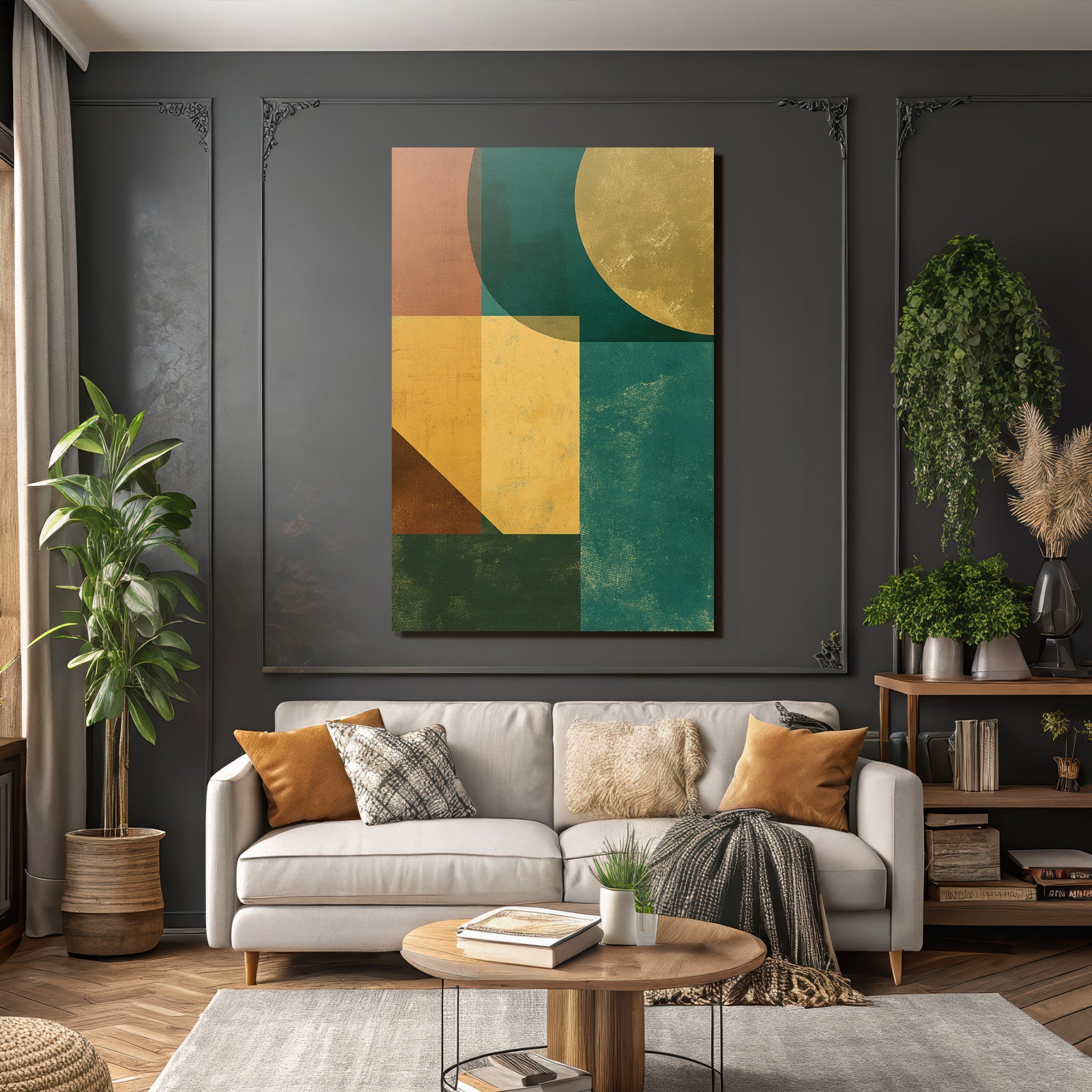 Abstract Design Geometric Shapes Orange Green Yellow Gold