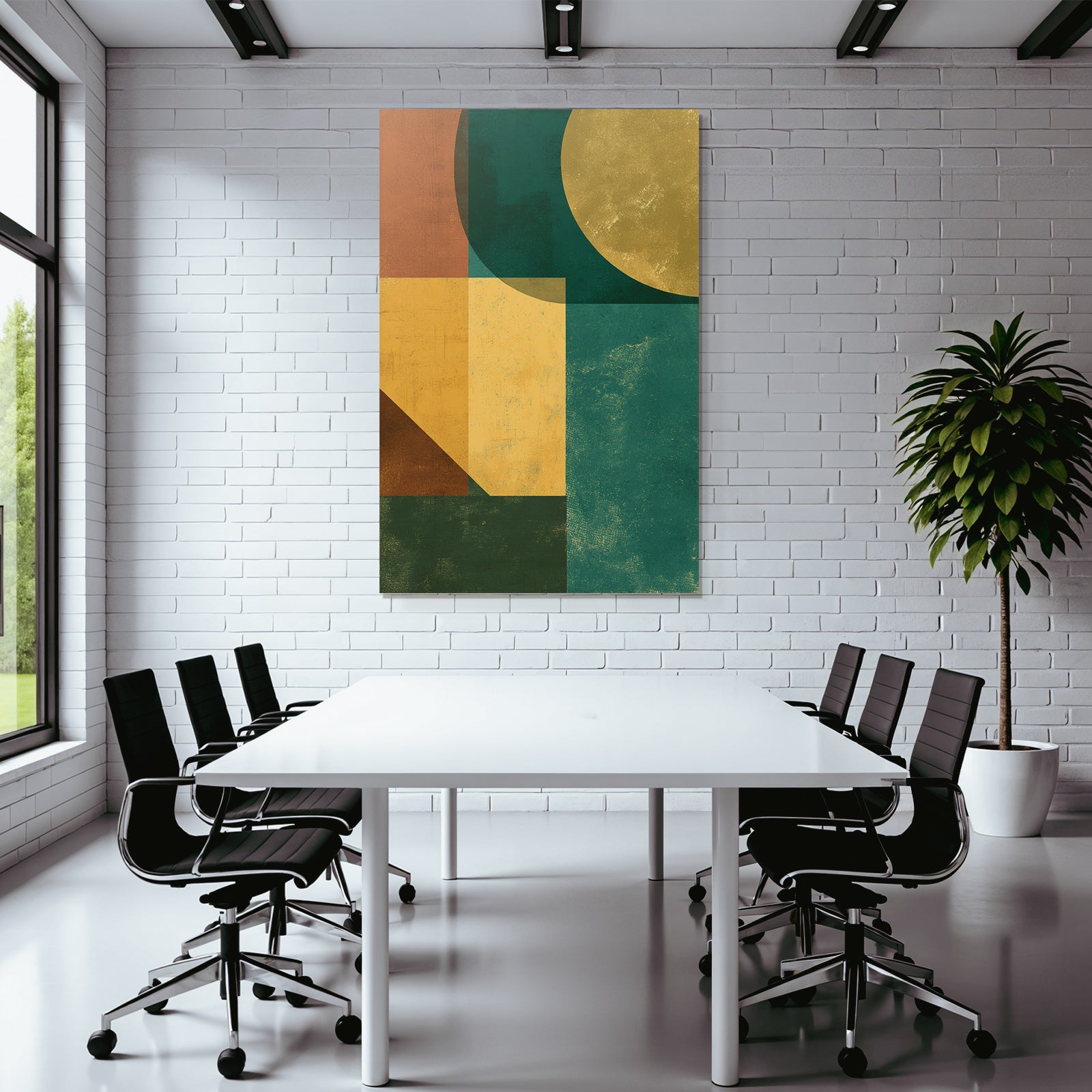 Abstract Design Geometric Shapes Orange Green Yellow Gold