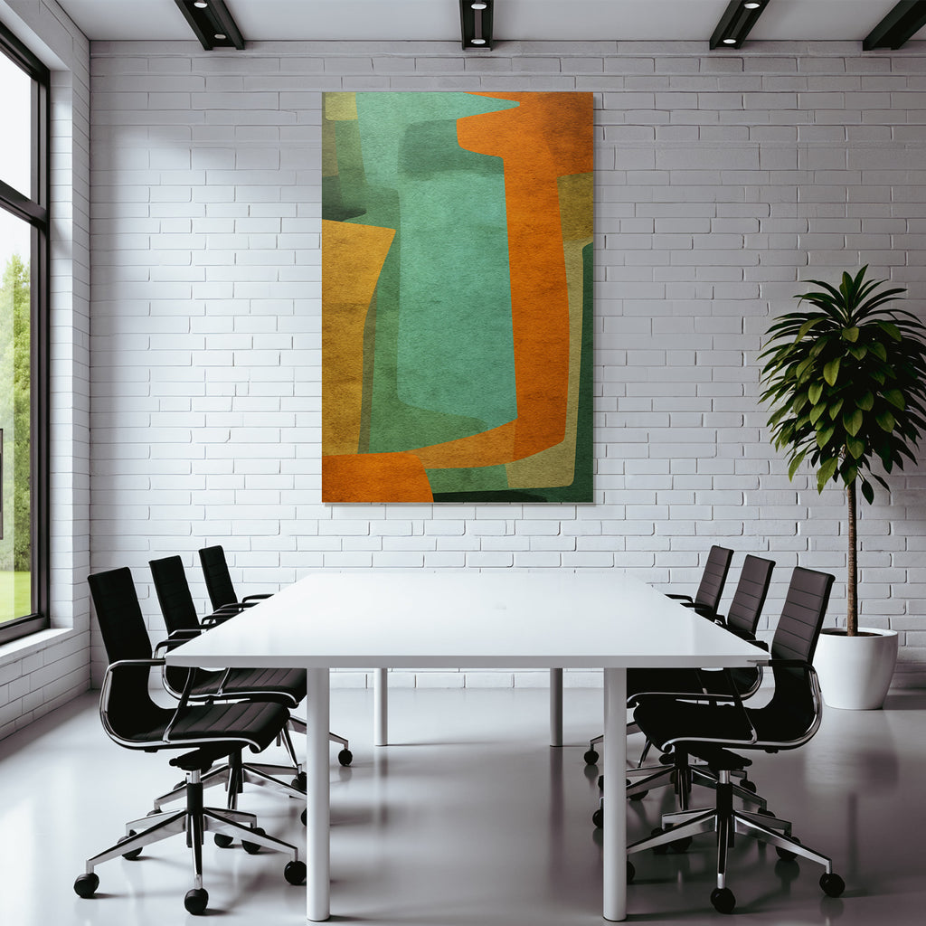 Abstraktes Design Mit Farbigen Formen Grun Orange Braun