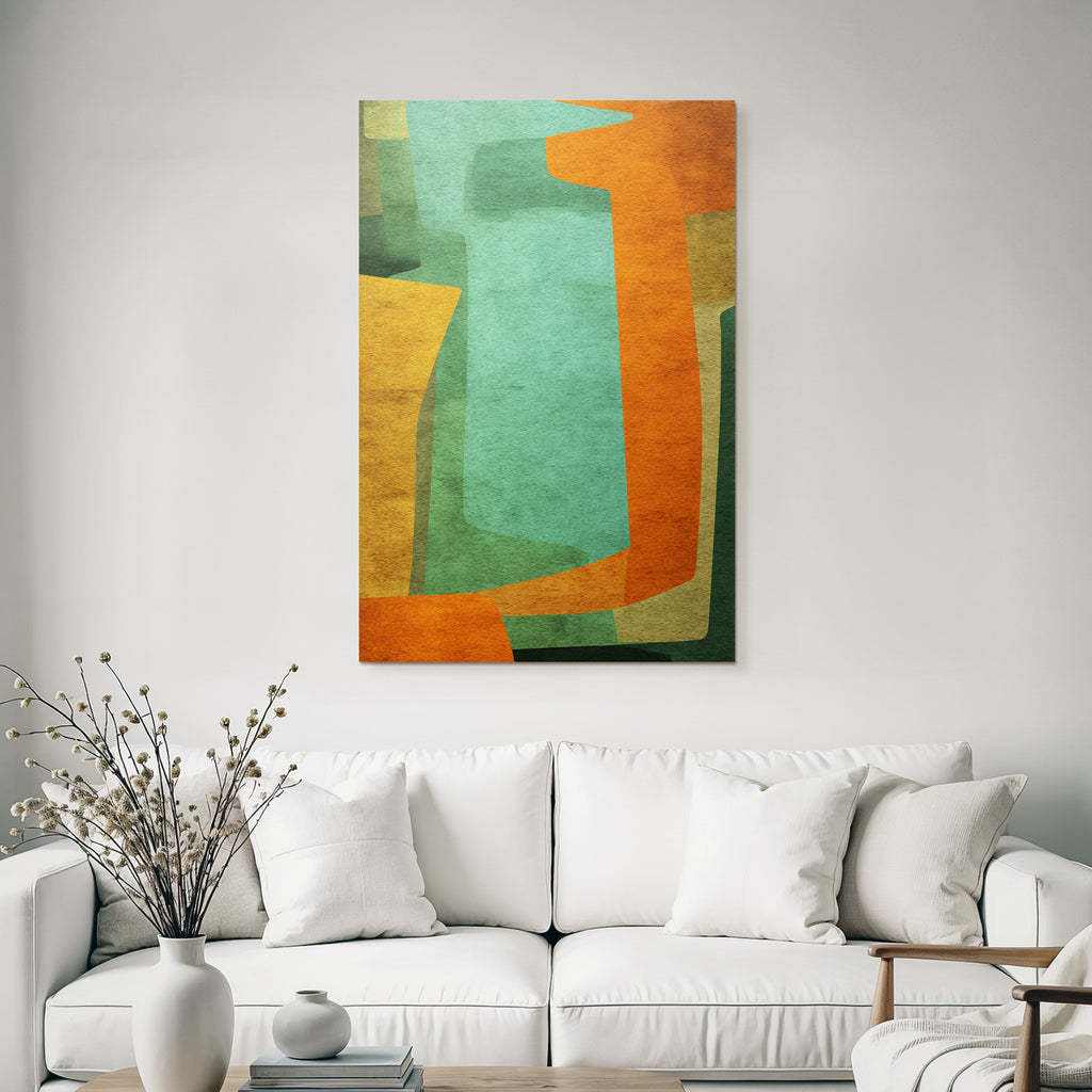 Abstraktes Design Mit Farbigen Formen Grun Orange Braun