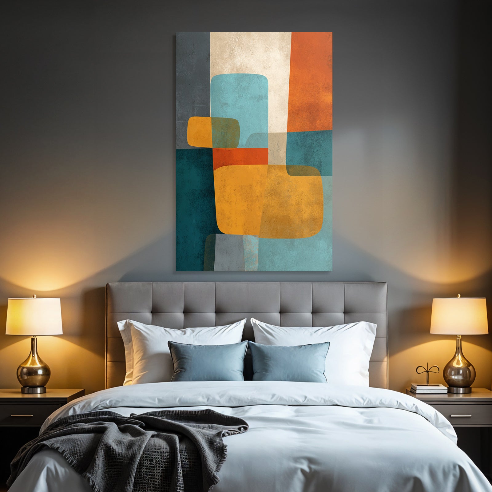 Abstraktes Design Mit Formen Und Farben Teal Orange Beige Grau