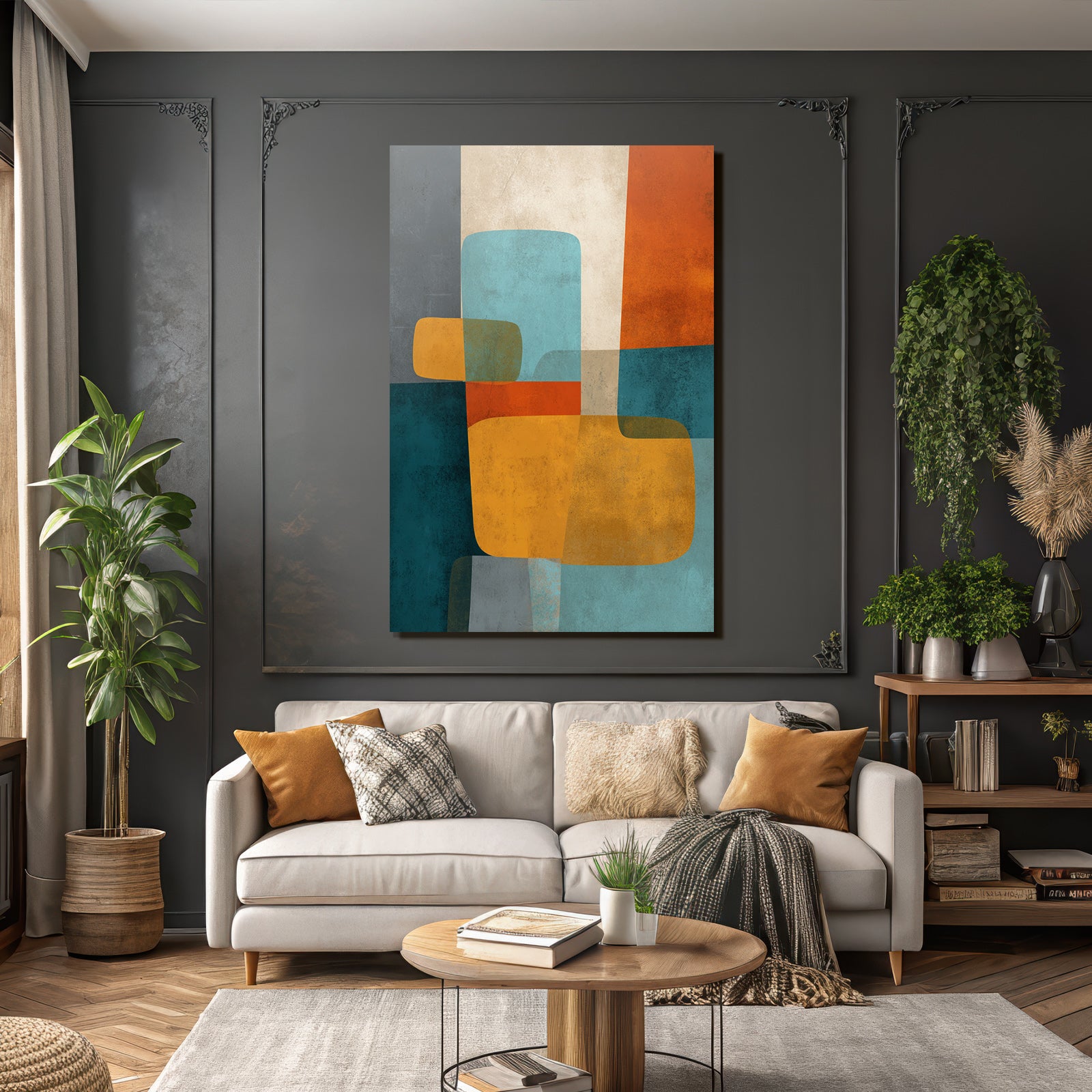 Abstraktes Design Mit Formen Und Farben Teal Orange Beige Grau