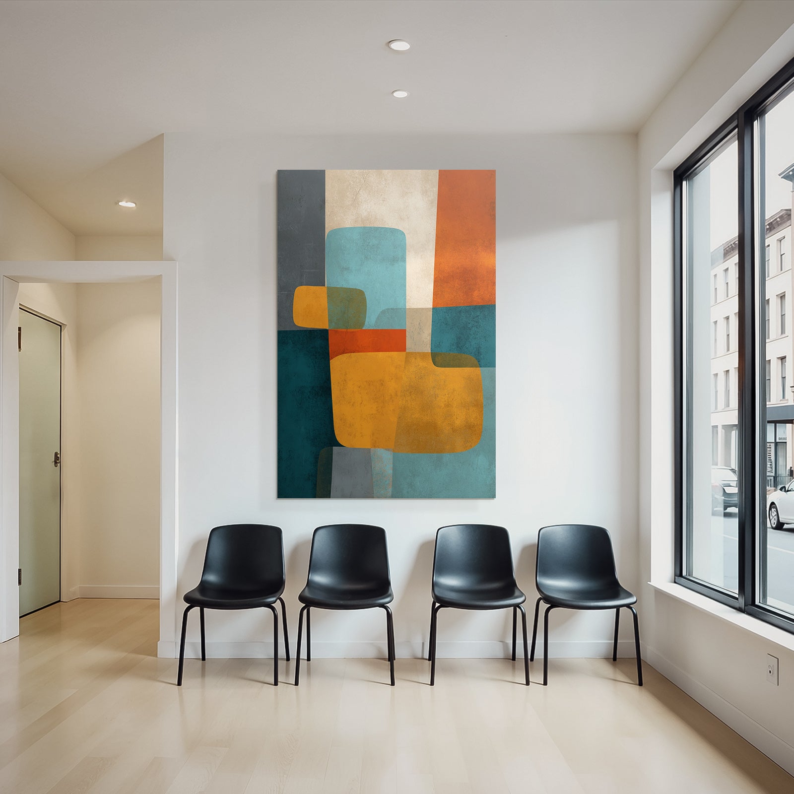 Abstraktes Design Mit Formen Und Farben Teal Orange Beige Grau