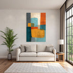 Abstraktes Design Mit Formen Und Farben Teal Orange Beige Grau