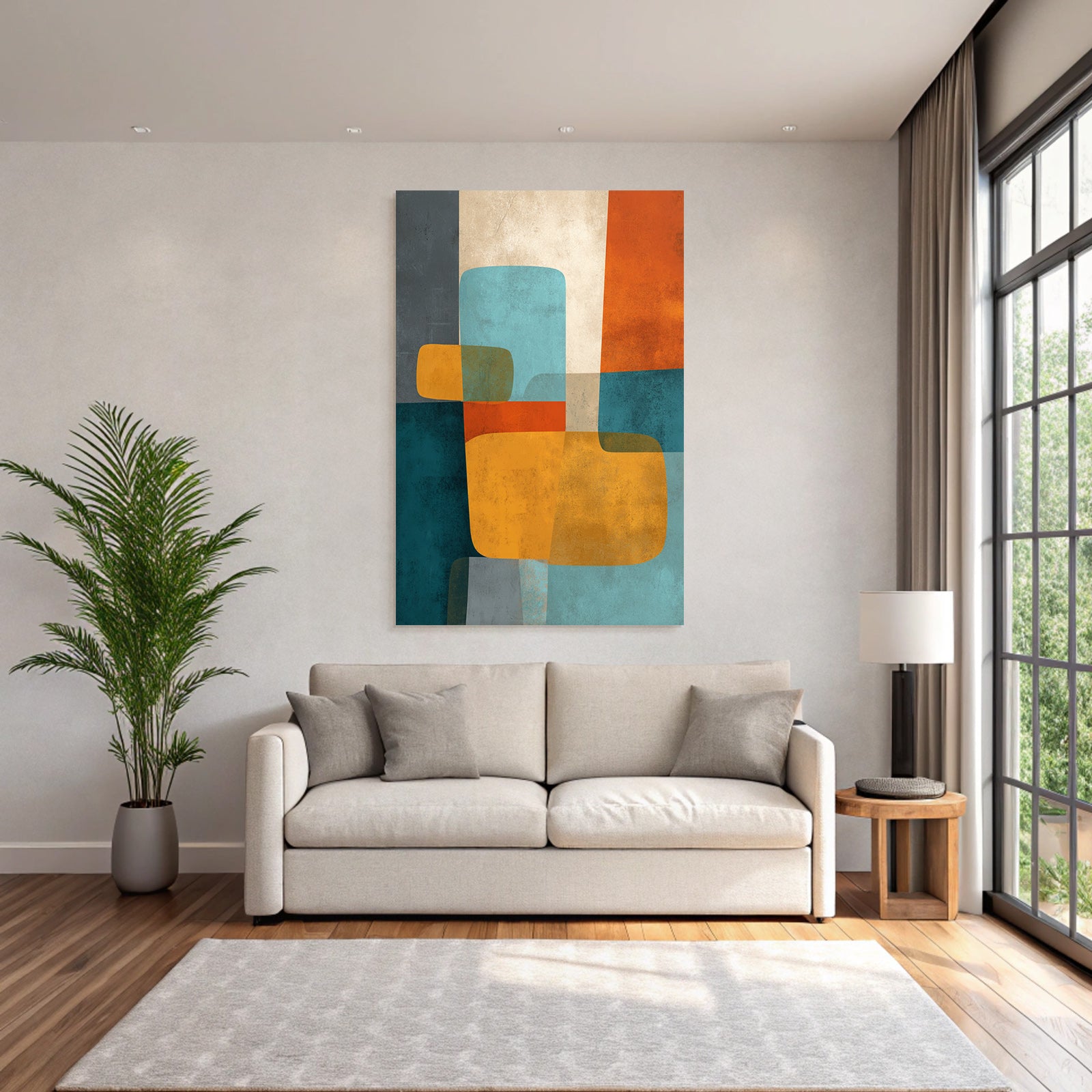 Abstraktes Design Mit Formen Und Farben Teal Orange Beige Grau