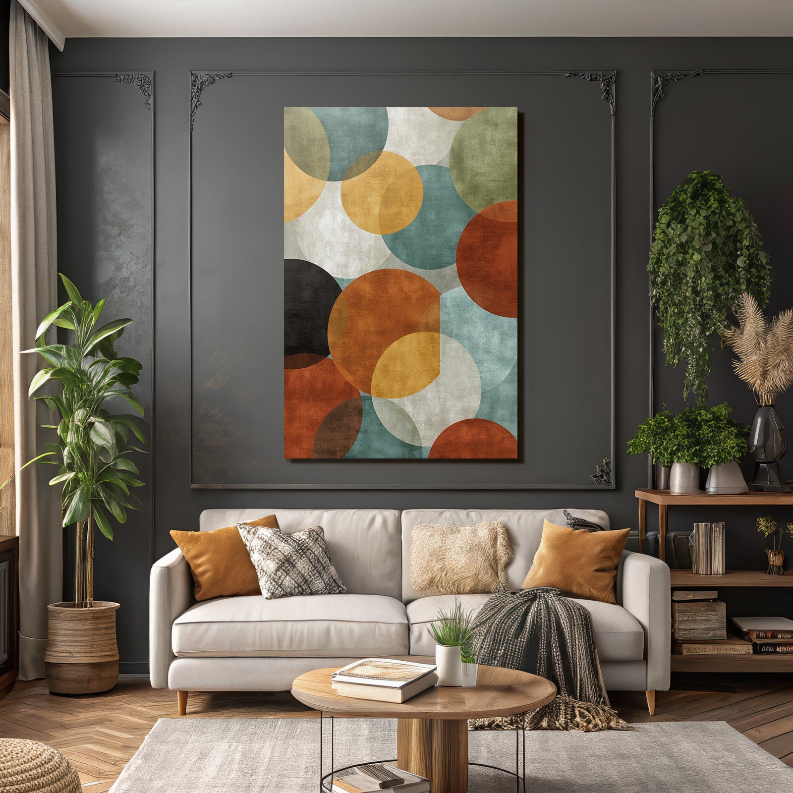Abstraktes Design Mit Kreisen Orange Gruen Schwarz Weiss