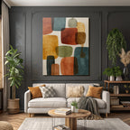 Abstraktes Design Mit Uberlappenden Formen In Orange Grun Blau Hellhintergrund