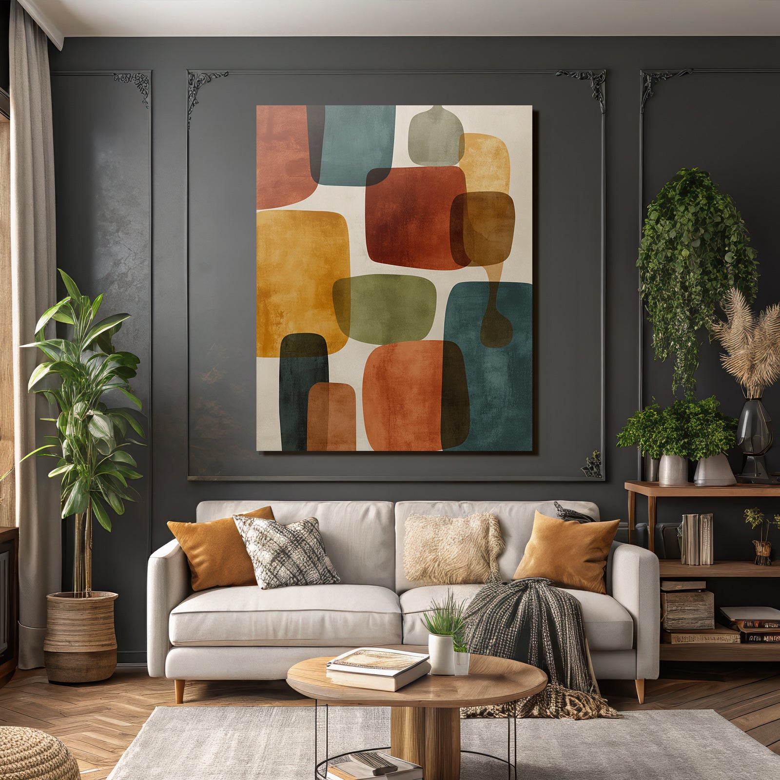 Abstraktes Design Mit Uberlappenden Formen In Orange Grun Blau Hellhintergrund