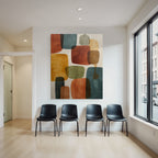 Abstraktes Design Mit Uberlappenden Formen In Orange Grun Blau Hellhintergrund