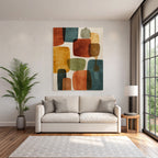 Abstraktes Design Mit Uberlappenden Formen In Orange Grun Blau Hellhintergrund