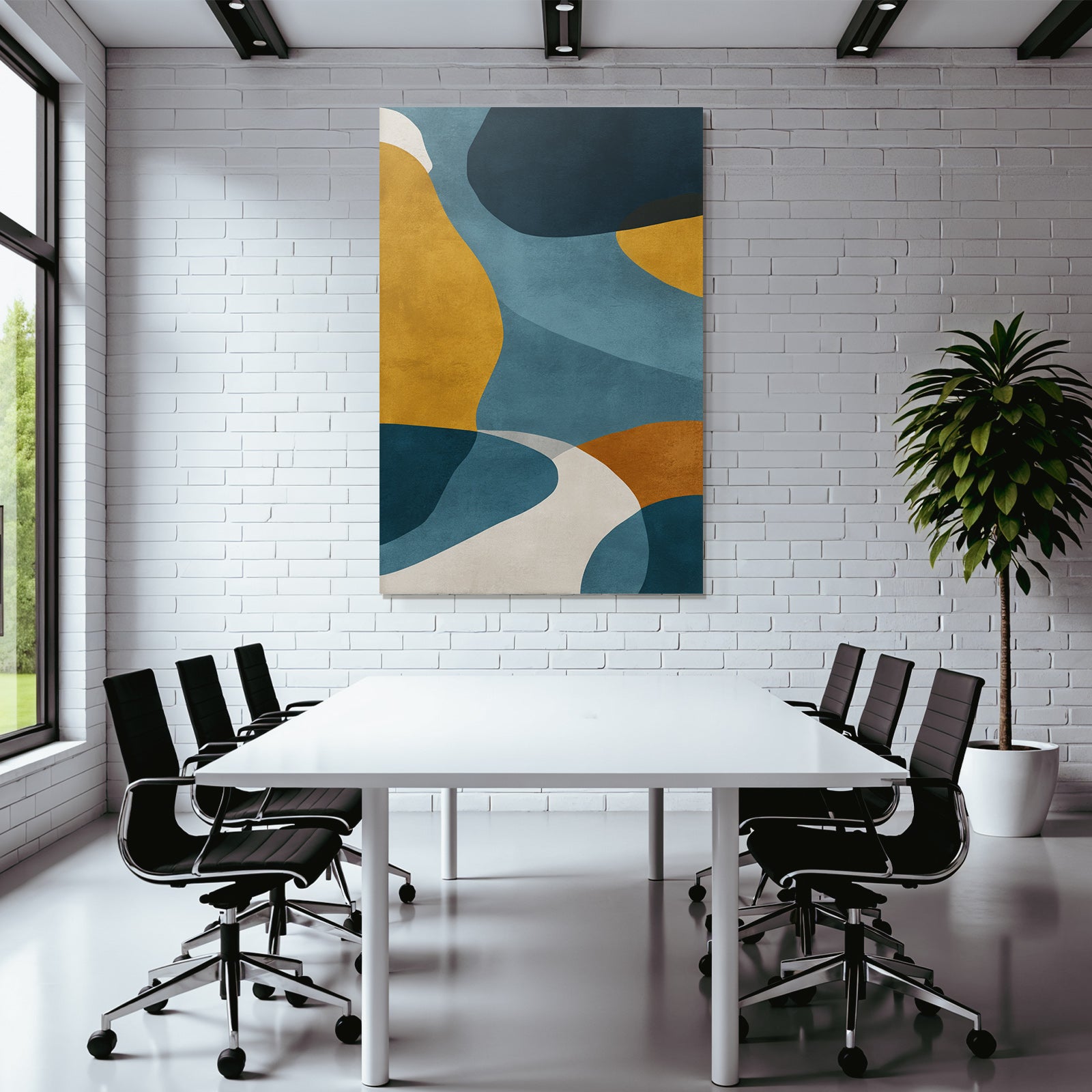 Abstraktes Design Organische Formen Gelb Blau Weiss