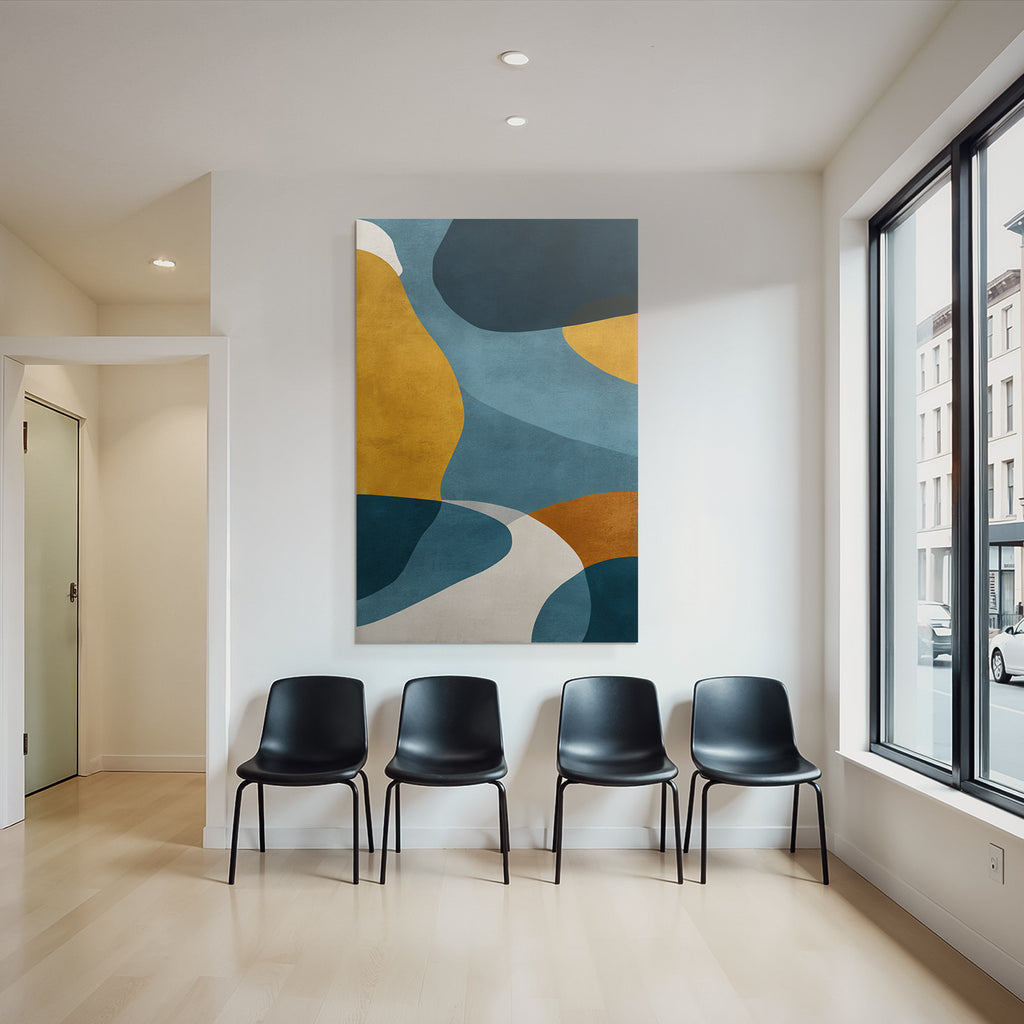 Abstraktes Design Organische Formen Gelb Blau Weiss