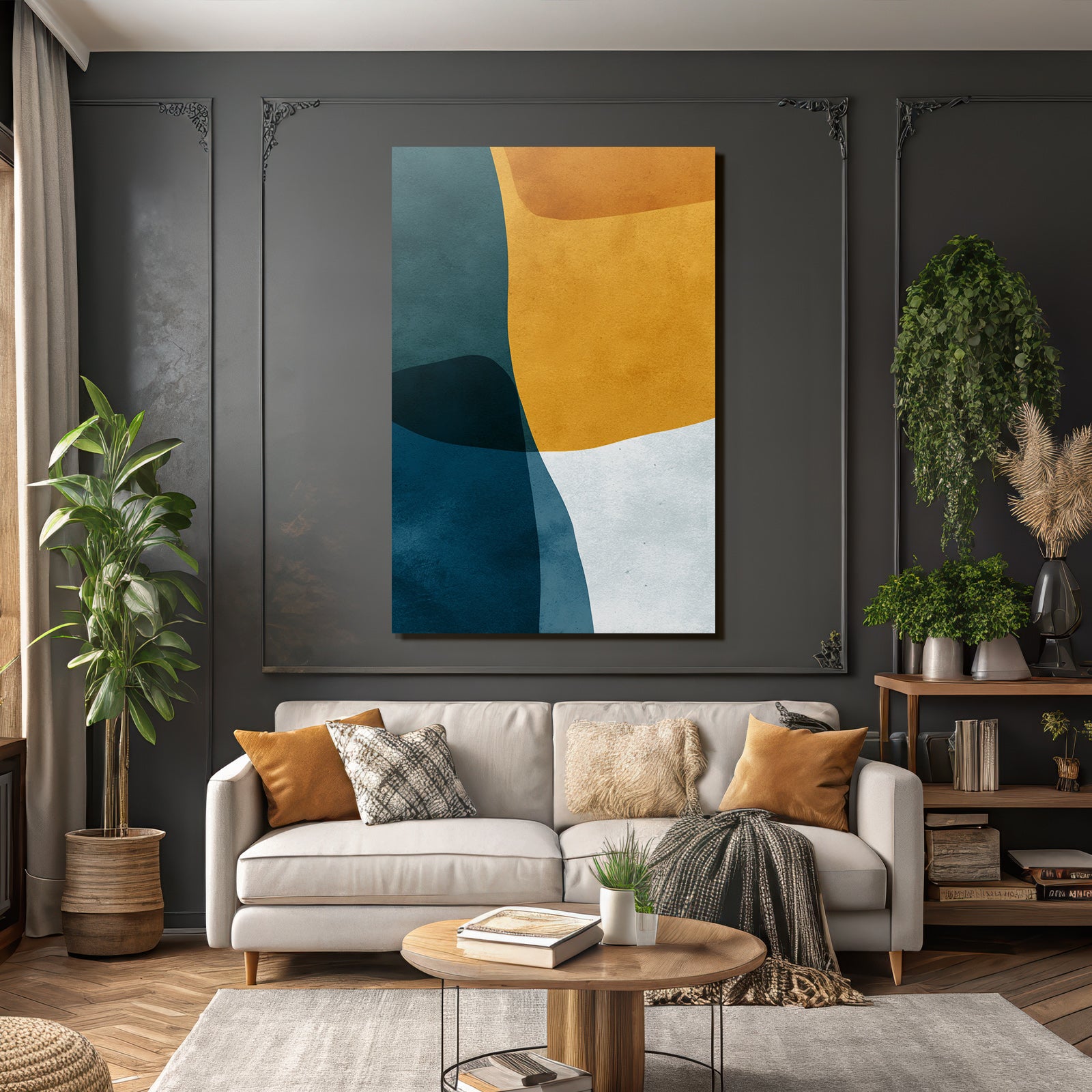 Abstraktes Design Teal Gelb Weiss Modern Artistic Stil