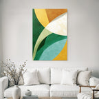 Abstract Design Overlapping Shapes Colors Green Gold Cream