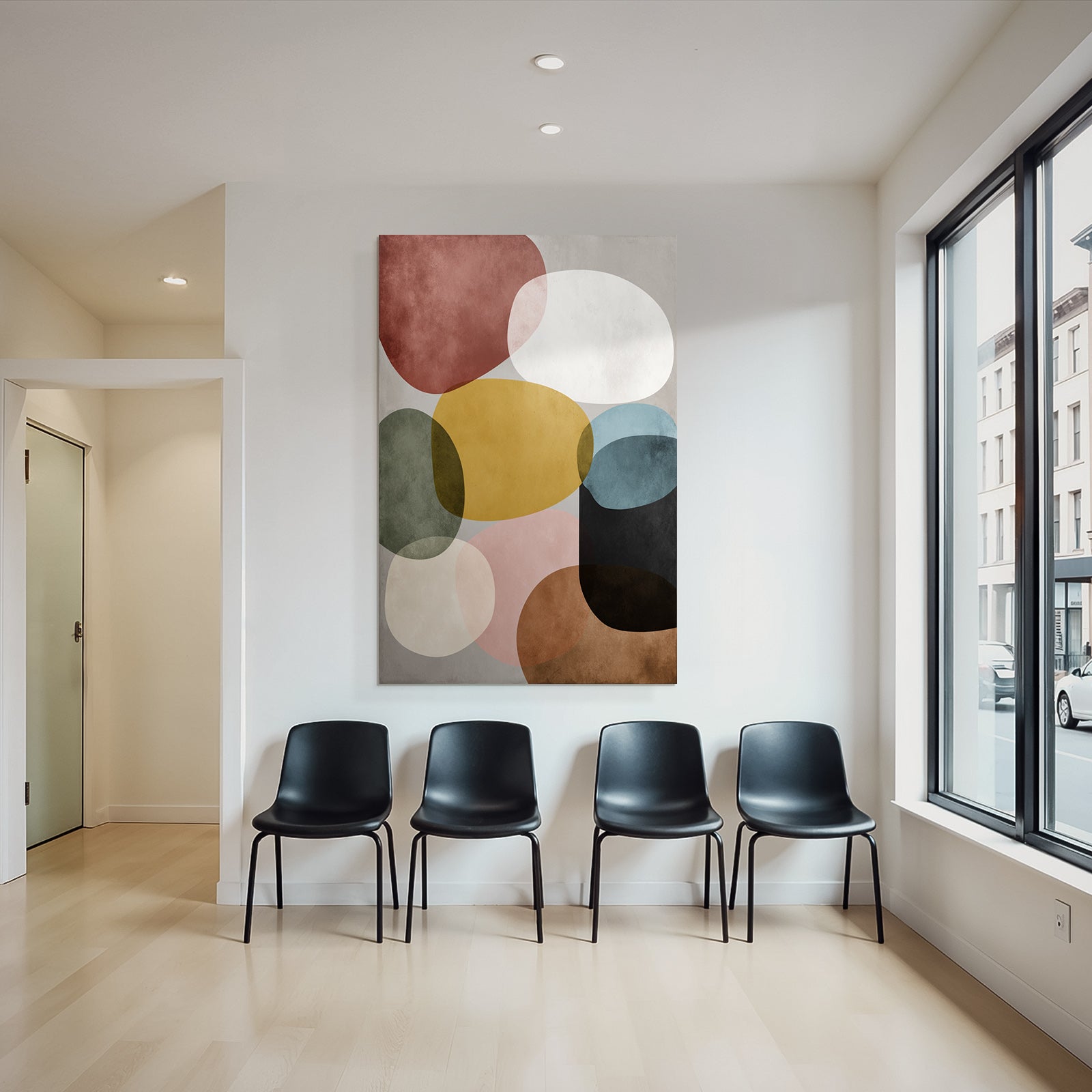 Abstraktes Design Ueberlappende Formen Farben Hintergrund