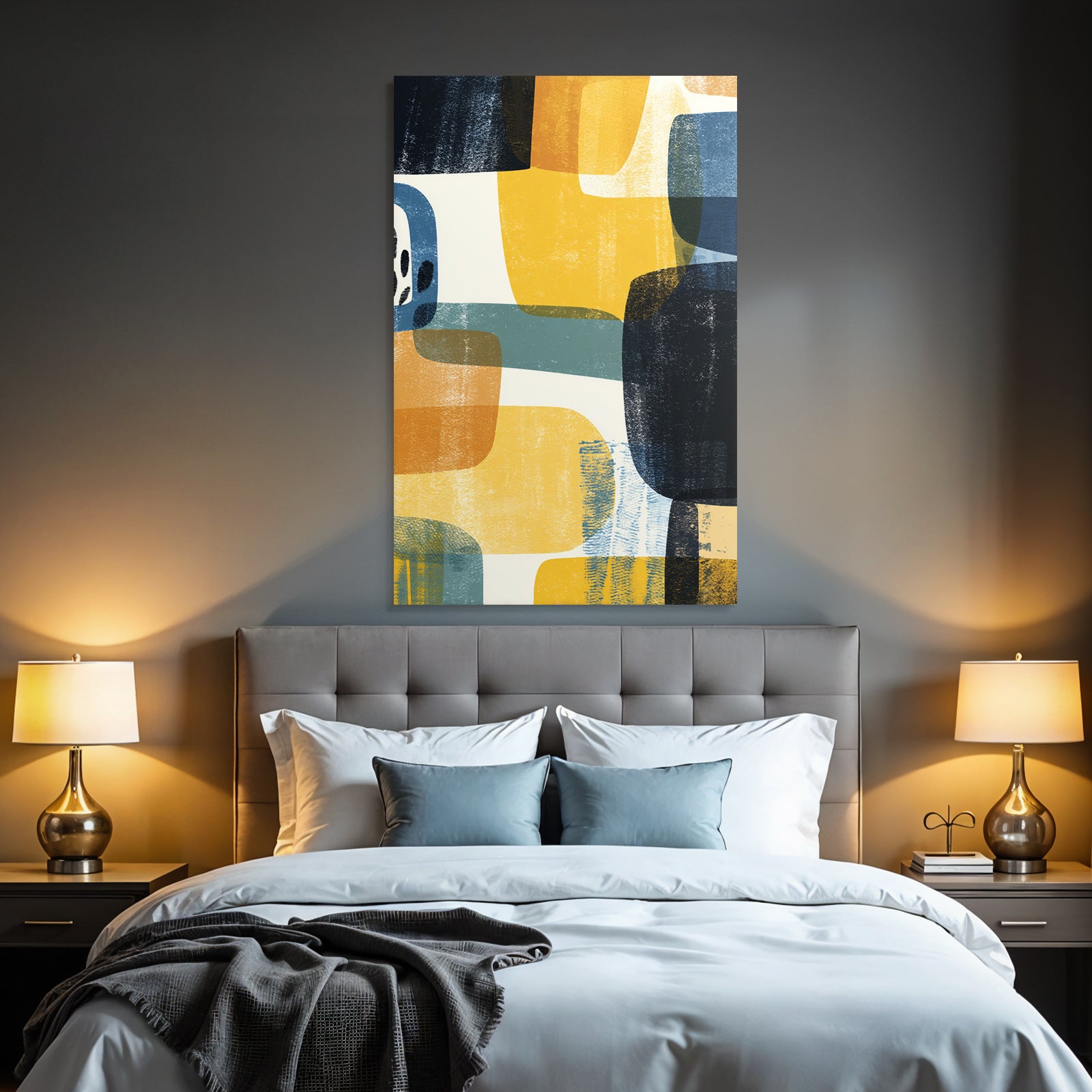 Abstraktes Design Ueberlappende Formen Gelb Blau Dunkel