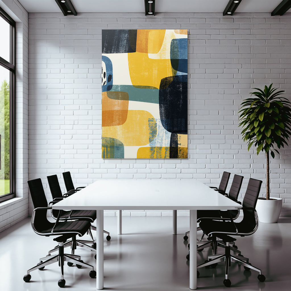 Abstraktes Design Ueberlappende Formen Gelb Blau Dunkel