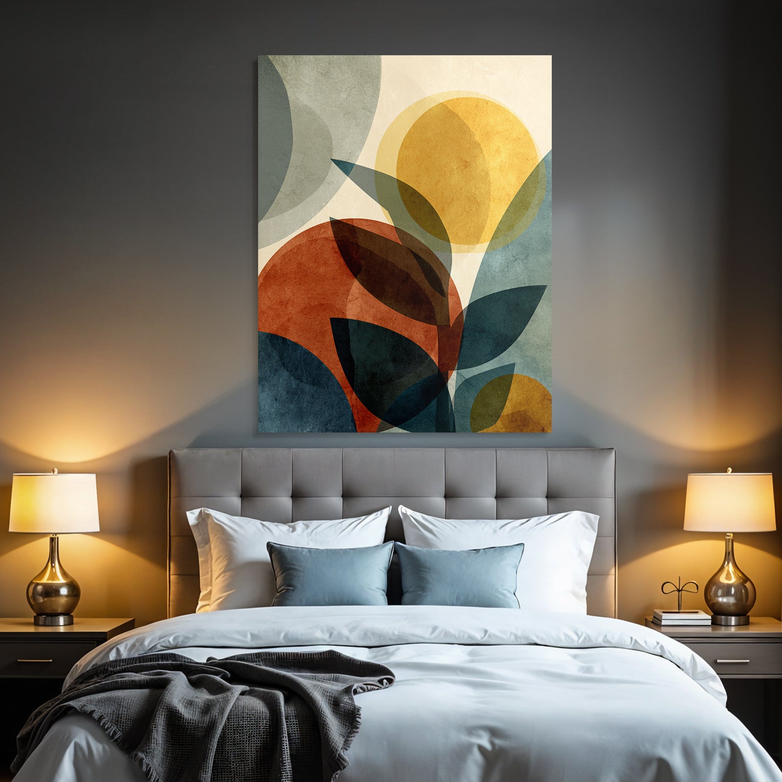 Abstract design overlapping shapes and leaves color variety