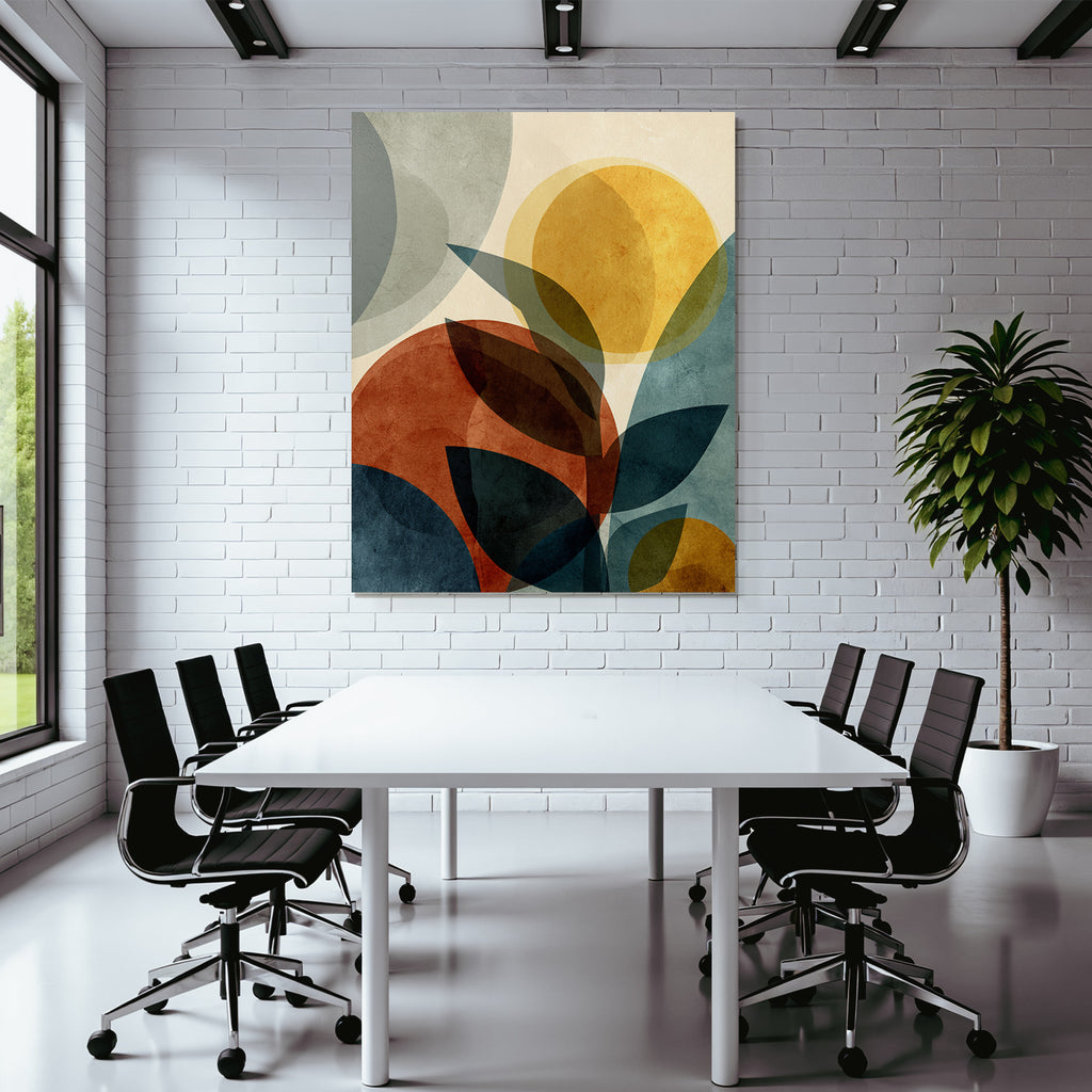 Abstract design overlapping shapes and leaves color variety