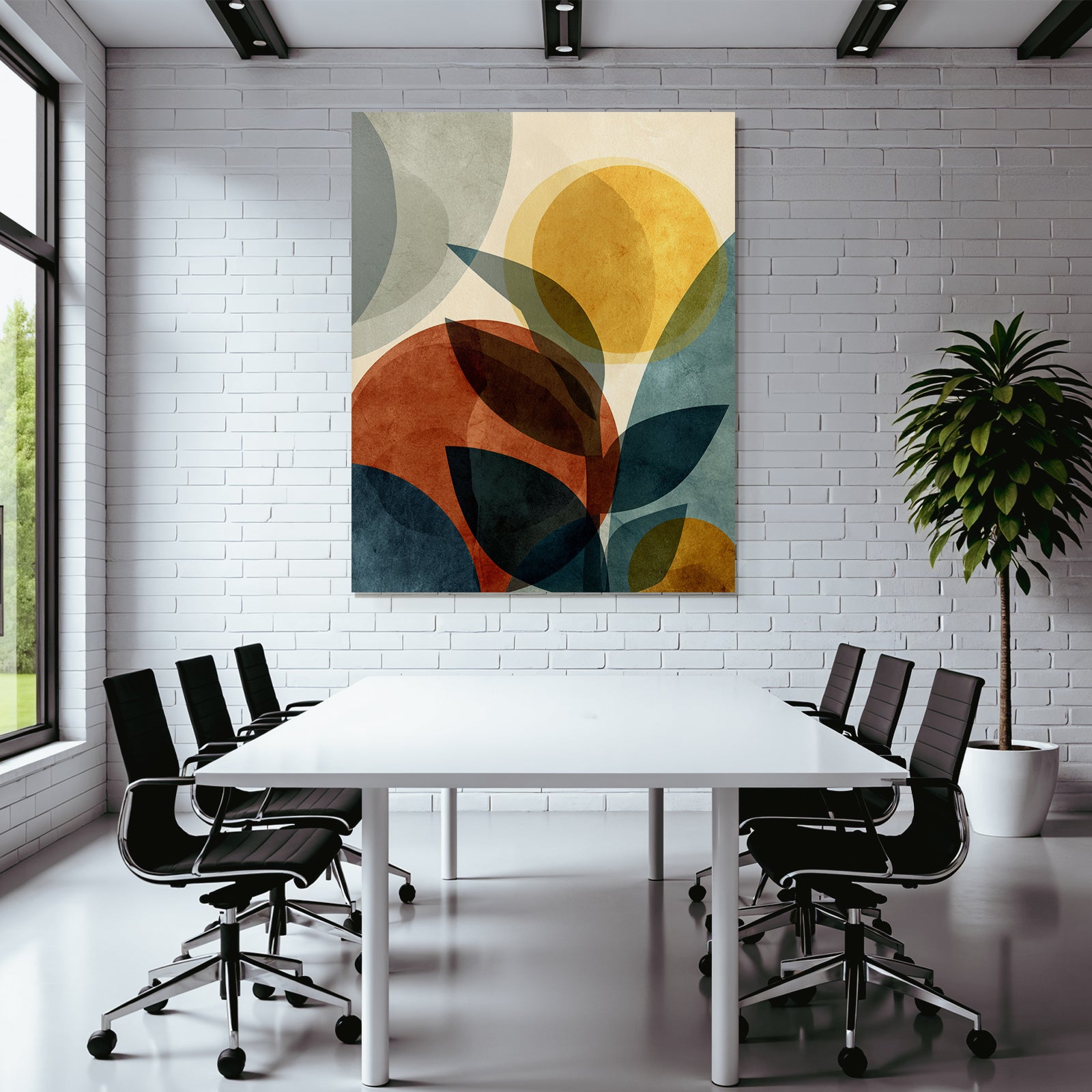 Abstract design overlapping shapes and leaves color variety