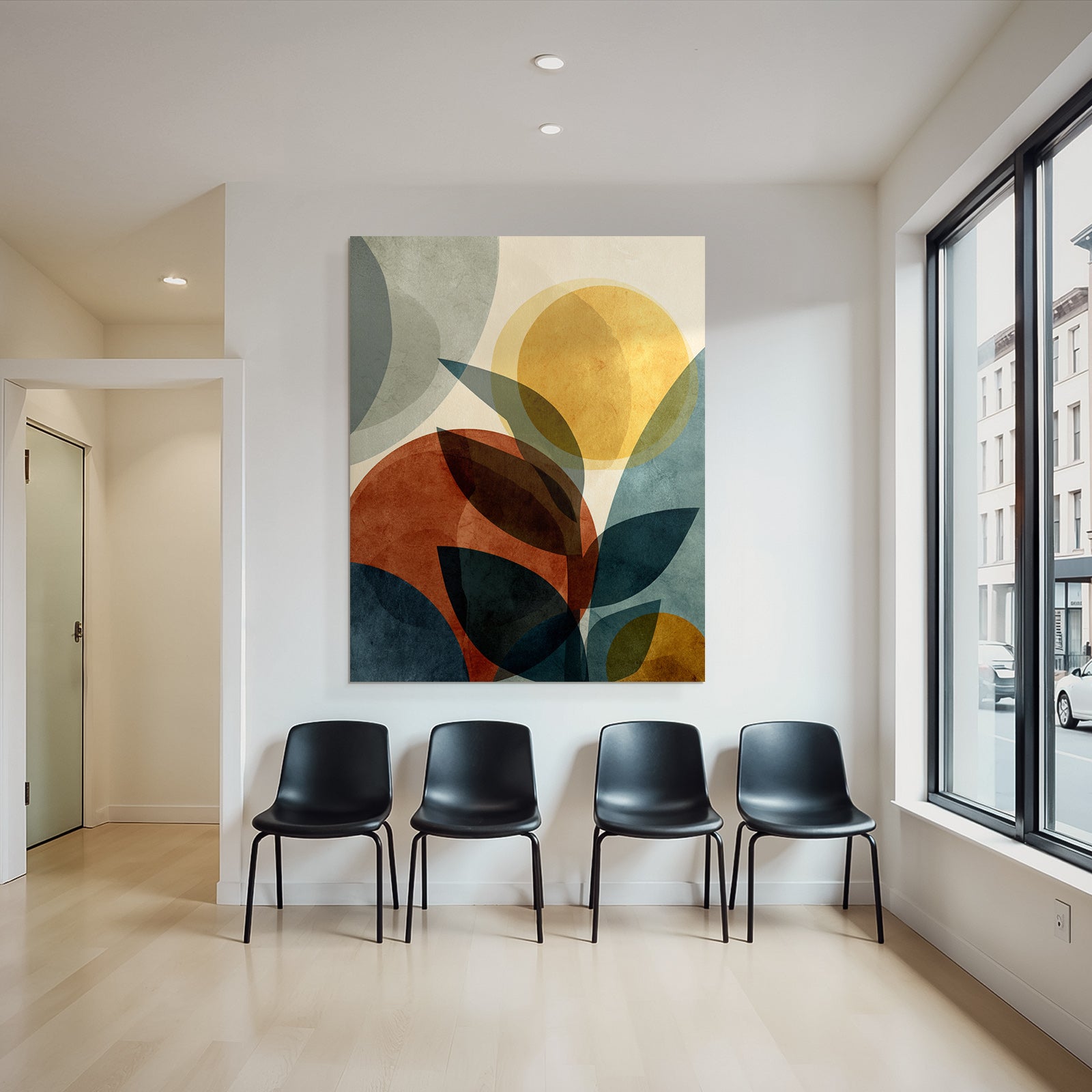 Abstract design overlapping shapes and leaves color variety