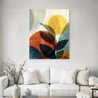 Abstract design overlapping shapes and leaves color variety