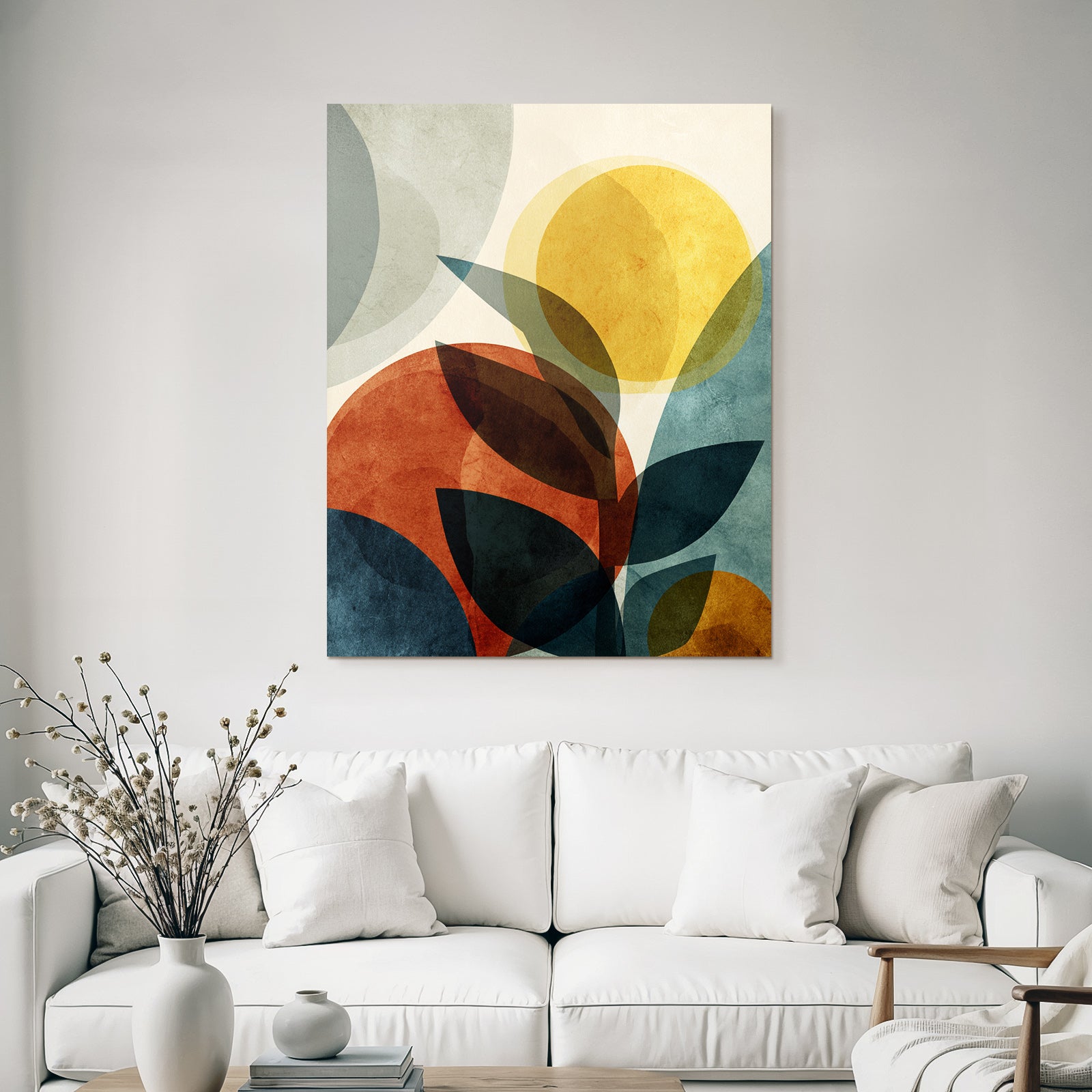 Abstract design overlapping shapes and leaves color variety
