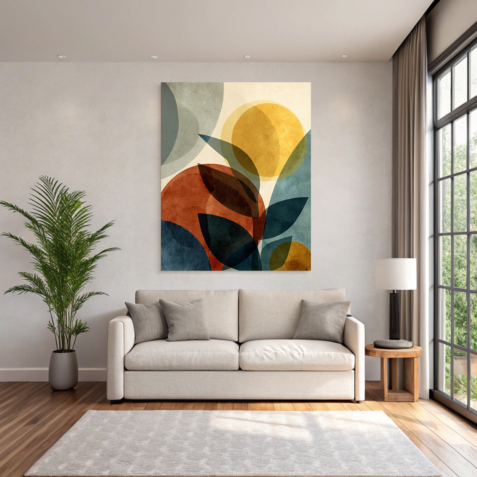 Abstract design overlapping shapes and leaves color variety