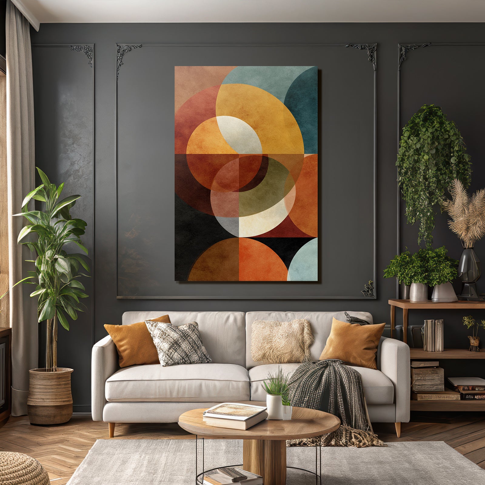 Abstract design Overlapping circles and shapes Warm and cool colors