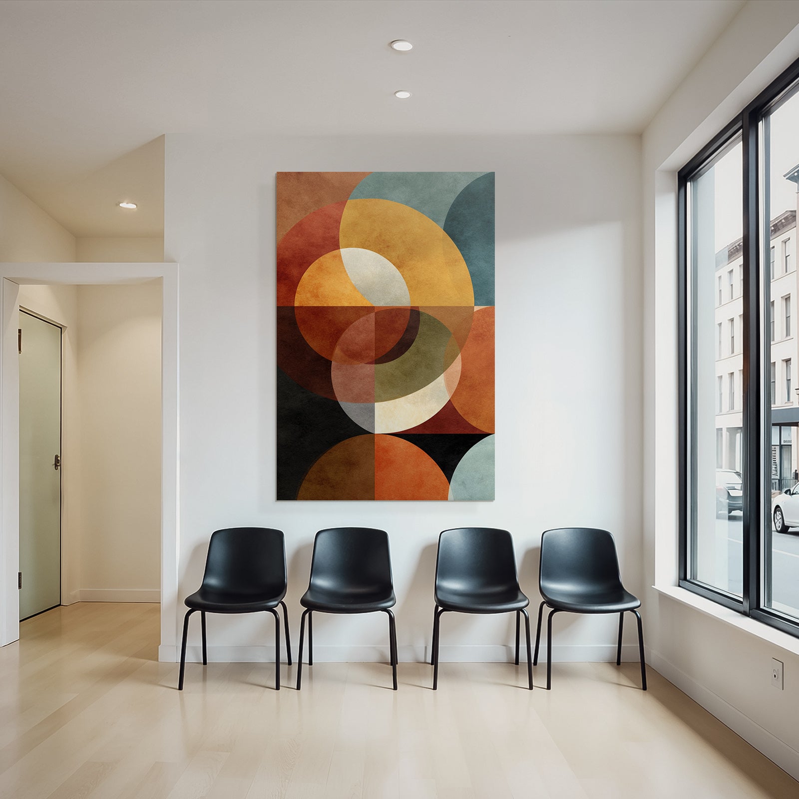 Abstract design Overlapping circles and shapes Warm and cool colors