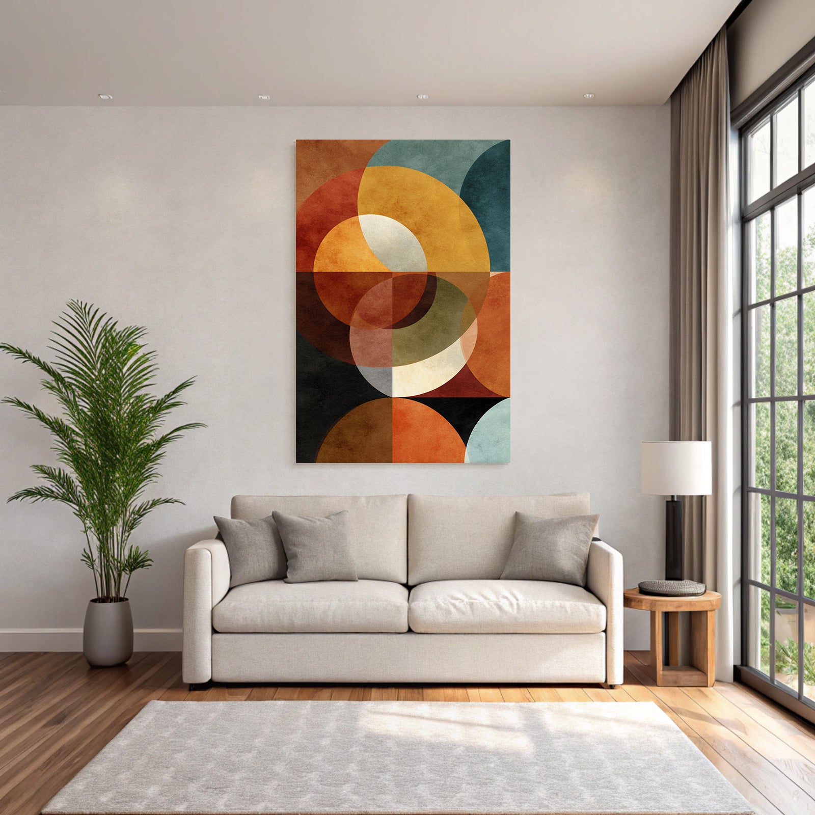 Abstract design Overlapping circles and shapes Warm and cool colors