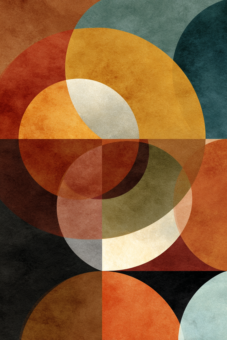 Abstraktes Design Ueberlappende Kreise Und Formen Warme Und Kuehle Farben | Mid Century Modern | Einrichtungsstile