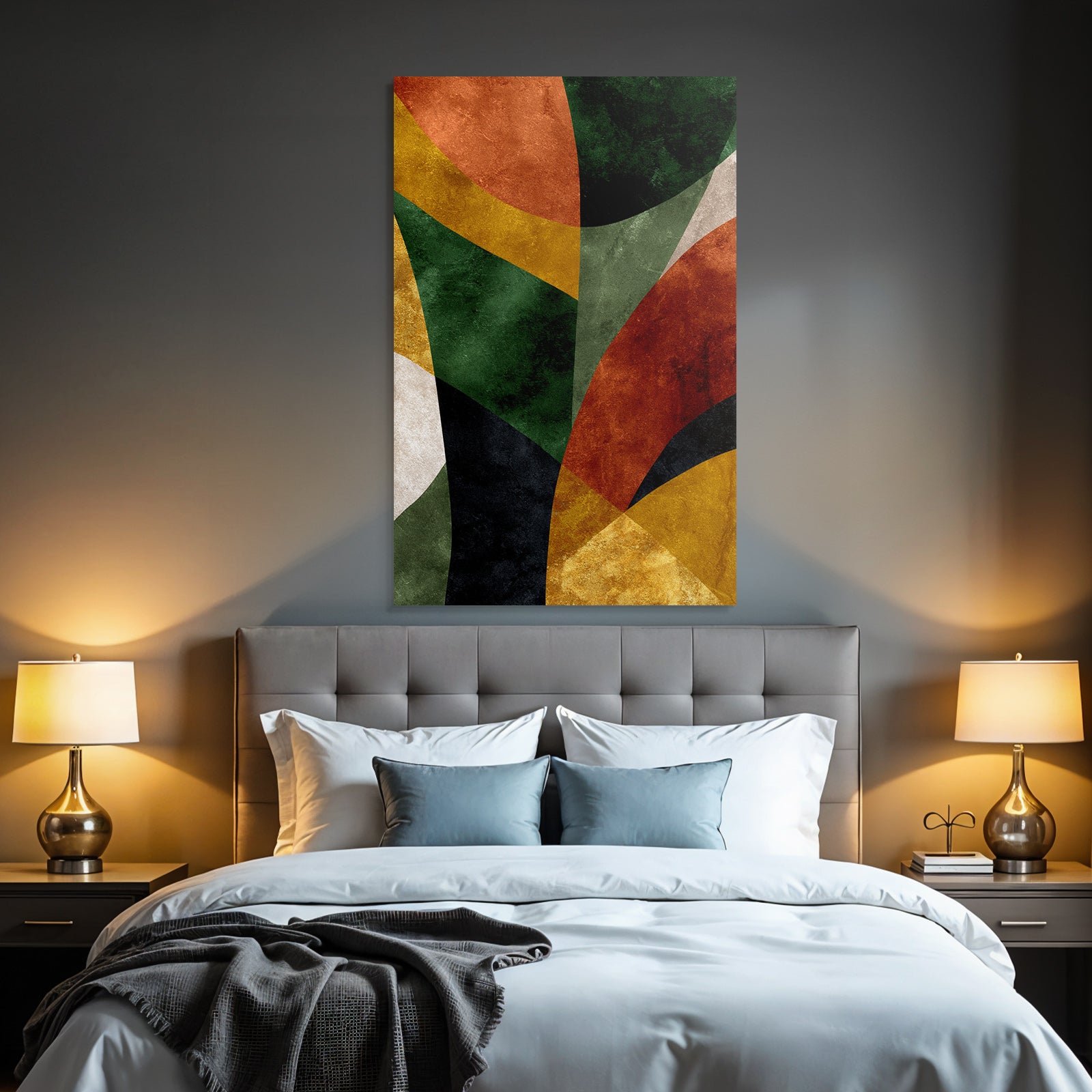 Abstract design various shapes colors green orange yellow