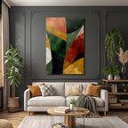 Abstract design various shapes colors green orange yellow