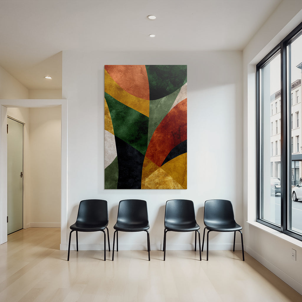 Abstract design various shapes colors green orange yellow