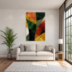 Abstract design various shapes colors green orange yellow
