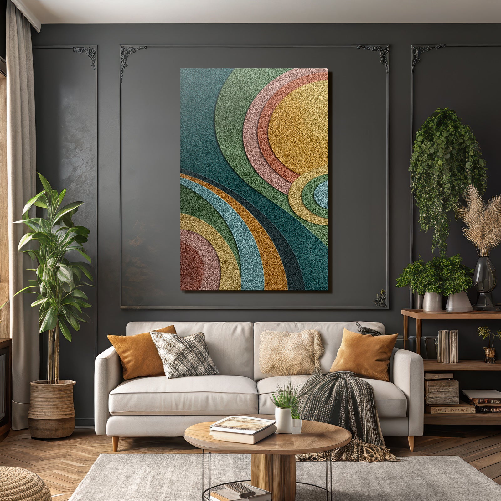 Abstract design of curved shapes and colors