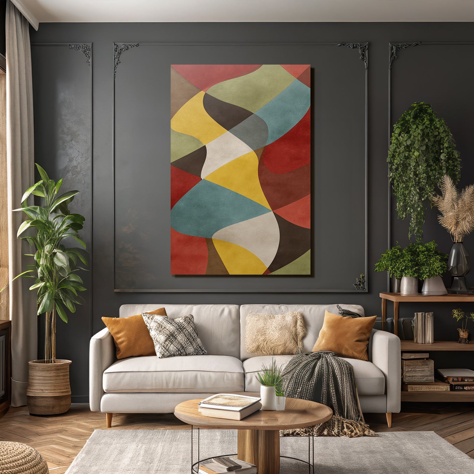 Abstract Design Wavy Shapes Red Yellow Green Brown Blue
