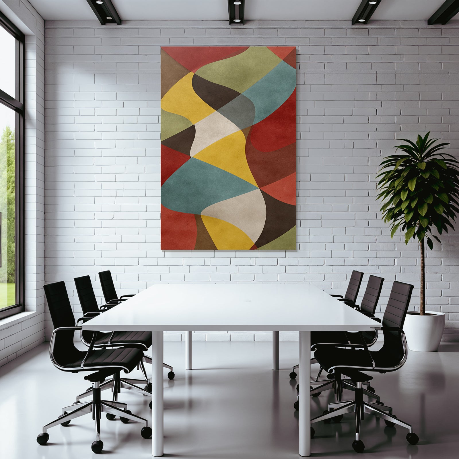 Abstract Design Wavy Shapes Red Yellow Green Brown Blue