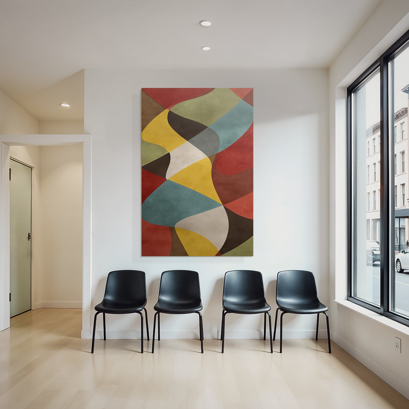 Abstract Design Wavy Shapes Red Yellow Green Brown Blue