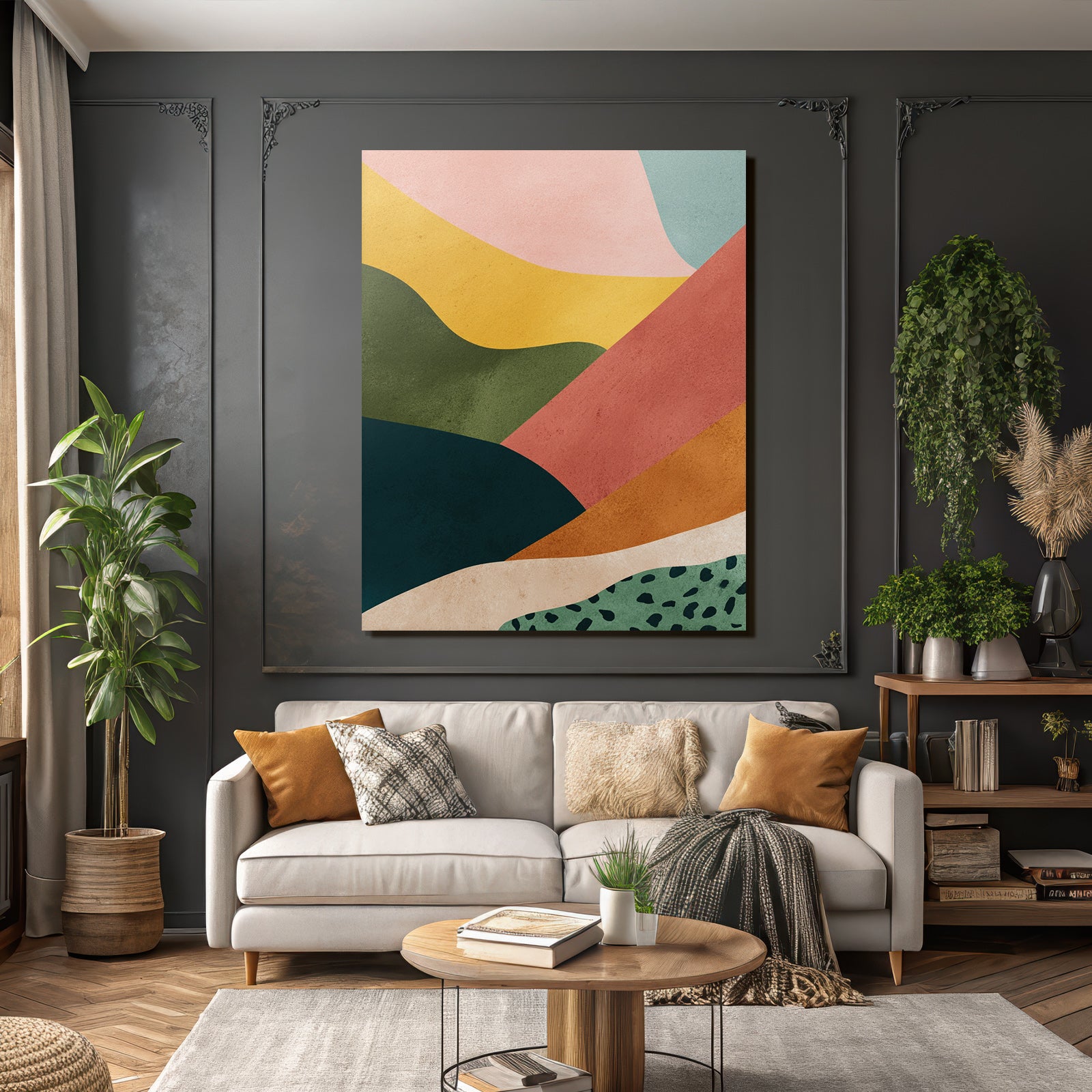 Abstract design wave shapes multicolored