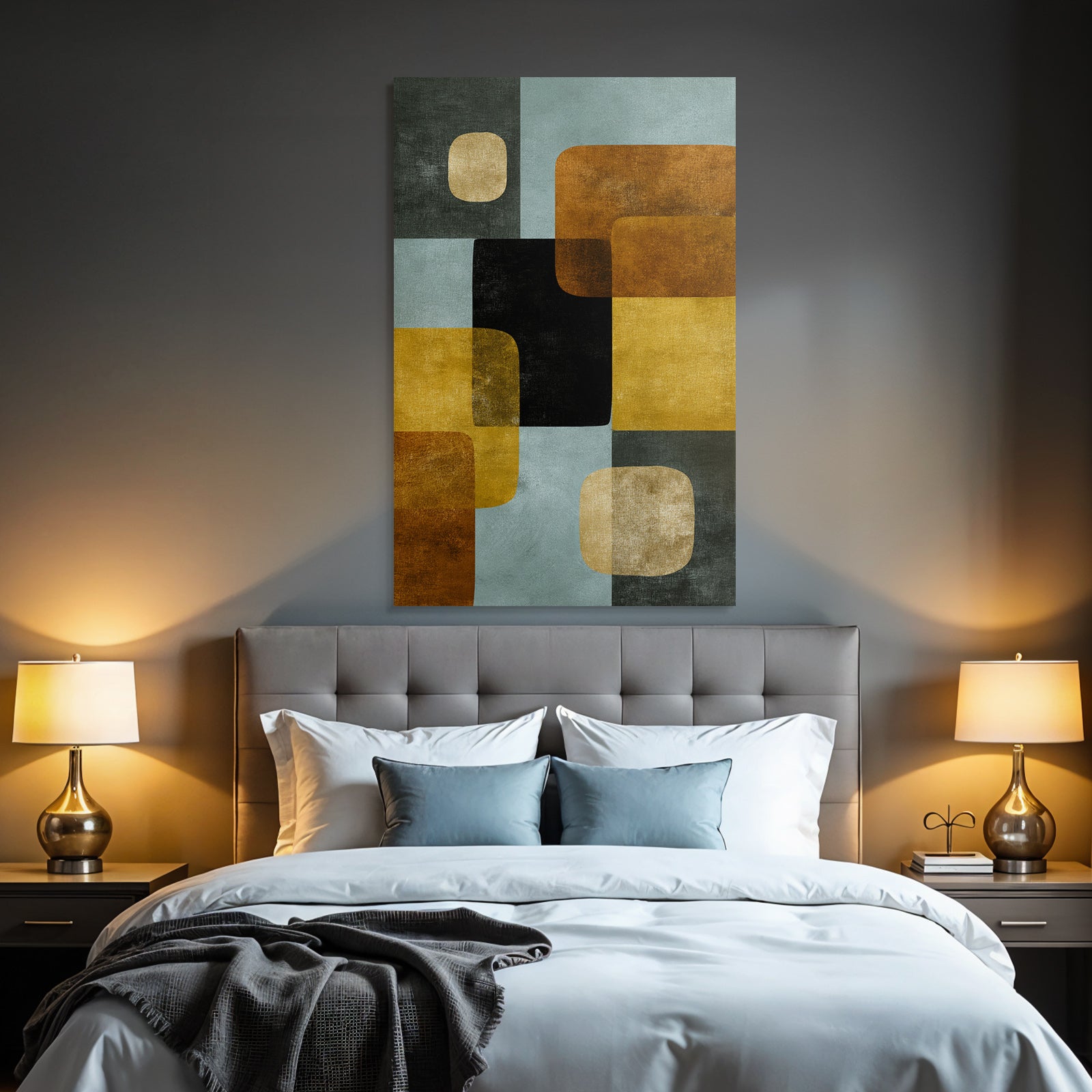 Abstract Geometric Design Colorful Shapes Blue Black Brown Yellow Gold