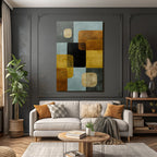 Abstract Geometric Design Colorful Shapes Blue Black Brown Yellow Gold