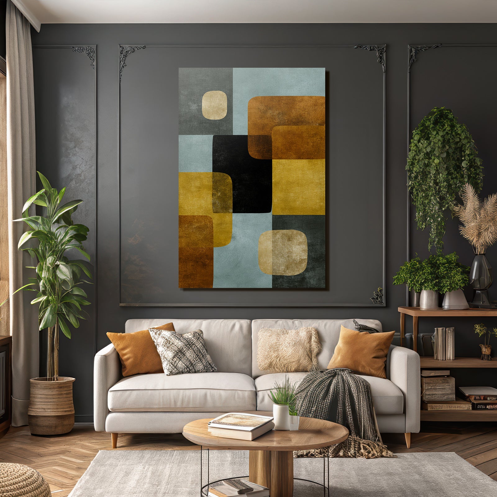 Abstract Geometric Design Colorful Shapes Blue Black Brown Yellow Gold