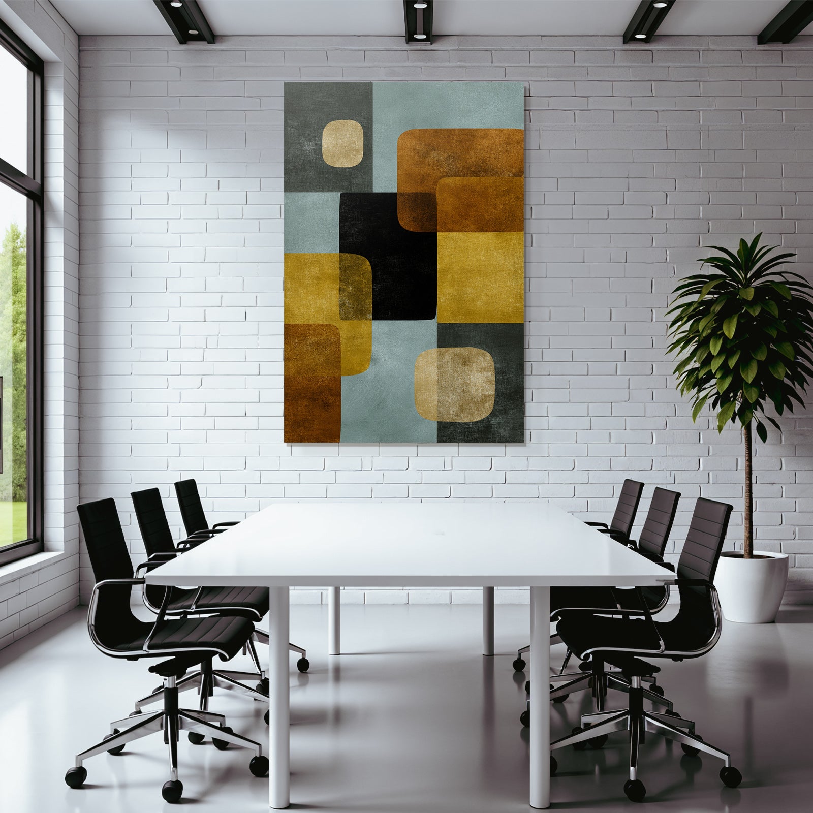 Abstract Geometric Design Colorful Shapes Blue Black Brown Yellow Gold